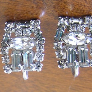 Weiss Clear Rhinestone Earrings, Weiss Emerald Cut Earrings, Weiss Marquis Rhinestone Earrings, Vintage Weiss Rhinestone Earrings
