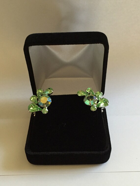 Weiss GREEN Rhinestone Earrings/Weiss Lt Green AB… - image 3