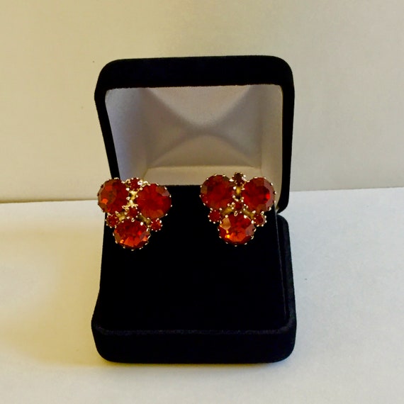 Weiss ORANGE Rhinestone Earrings/Weiss Burnt Oran… - image 2