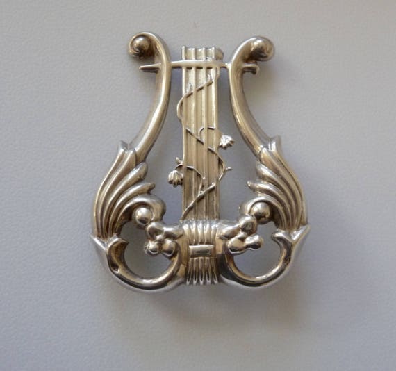 Lang Sterling Silver LYRE HARP  Pin/Sterling LYRE… - image 1