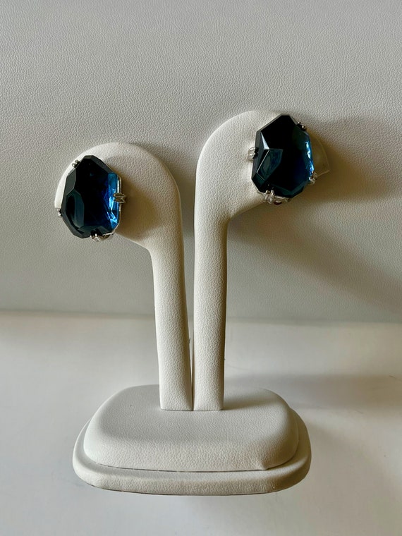 Weiss BLUE Rhinestone Earrings/Weiss BLUE Abstrac… - image 7