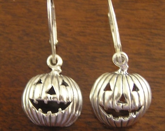 PUMPKIN Earrings, Sterling Silver Jack O Lantern Earrings, Halloween Earrings PUMPKINS