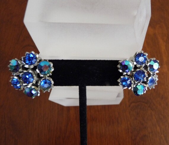 Weiss Blue Rhinestone Earrings/Weiss AB Rhineston… - image 4