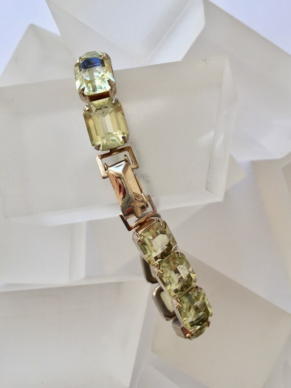 Weiss Emerald Cut Yellow Rhinestone Bracelet/Weis… - image 5