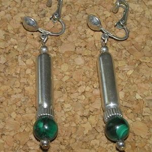 Vintage Sterling Silver Malachite Earrings, Malachite Earrings, Vintage Sterling Silver w Malachite Bead Earrings,Vintage Malachite Earrings