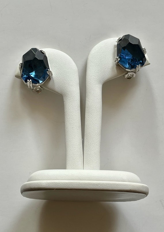 Weiss BLUE Rhinestone Earrings/Weiss BLUE Abstrac… - image 1