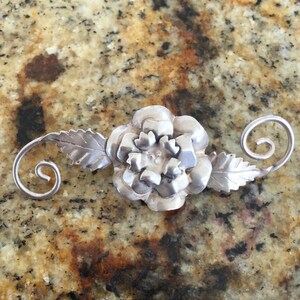 Sterling Silver Pin/Sterling Silver Flower Pin/Sterling Silver Floral Pin marked Sterling/Vintage Sterling Flower Pin with Leaves and Scroll