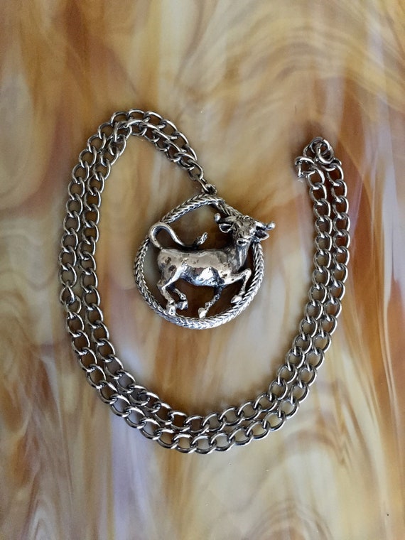 Vintage Silver TAURUS Necklace/TORTOLANI Zodiac P… - image 3