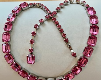 Weiss Pink Emerald Cut Necklace, Weiss Pink Rhinestone Emerald Cut Necklace, Weiss Emerald Cut Pink Necklace Choker, Weiss Rhinestone Choker