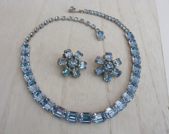 Vintage Blue Rhinestone and Moonglow Necklace