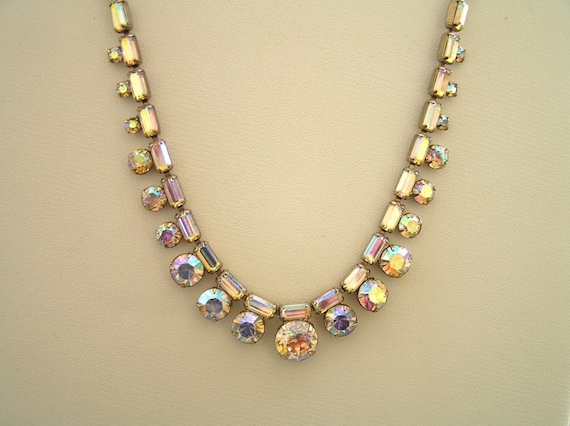 Weiss Rhinestone Necklace, Vintage Weiss Aurora Bo