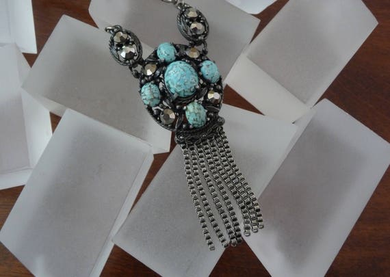 WEISS Turquoise and Hematite Chain Necklace/Weiss… - image 9