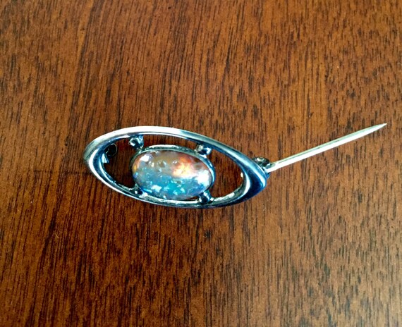 Vintage Sterling Silver Foil Opal Pin, Vintage Foil Opal Sterling Silver Pin, Sterling Silver Foil Opal Pin