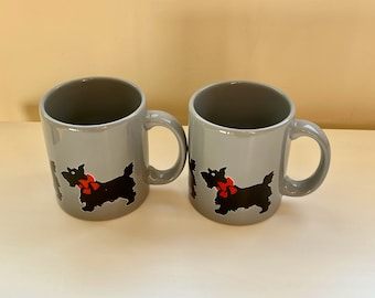 Vintage Waechtersbach West Germany Gray Scottie Dog Mugs - Pair