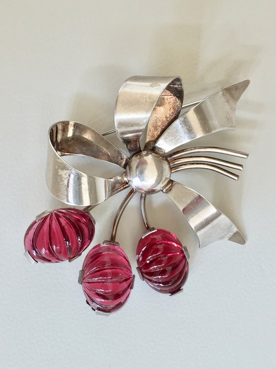 Vintage Glass Bow Pin, Vintage Topaz Bow Pin, Vin… - image 6