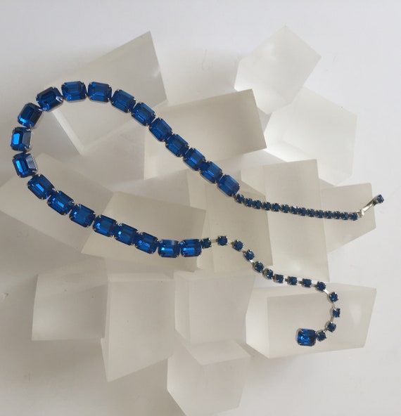 Weiss Blue Rhinestone Necklace/Weiss Emerald Cut … - image 3