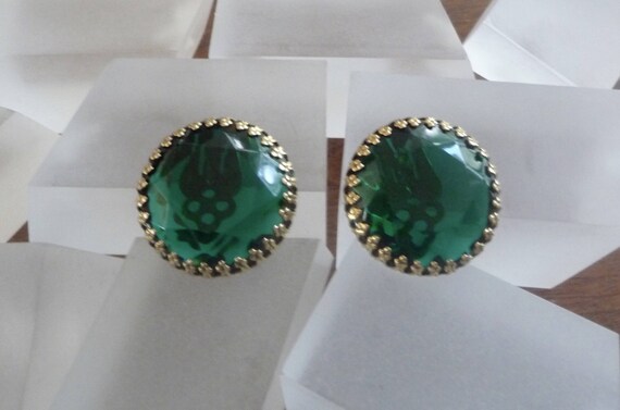 Weiss Green Rhinestone Earrings/Weiss Green Caboc… - image 5