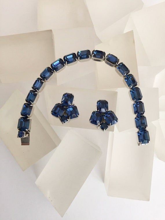 Weiss Blue Rhinestone Bracelet and Earrings/Weiss… - image 2