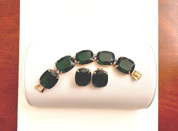 Kramer Green Bracelet and Earrings, KRAMER Green Square Cut Bracelet and Earrings