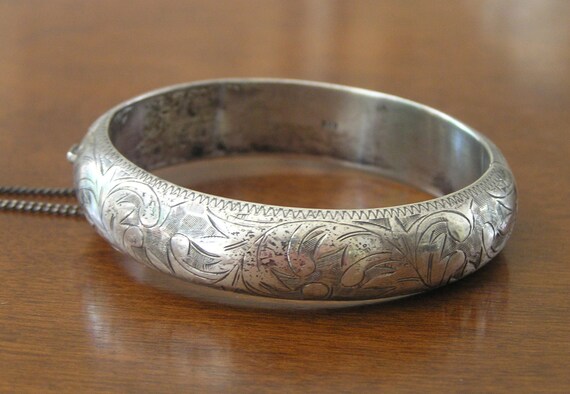Sterling Silver Bangle Bracelet/ORB Sterling Silver Bangle Bracelet/Sterling Etched Bangle Bracelet/Sterling Bangle/Cuff Bracelet