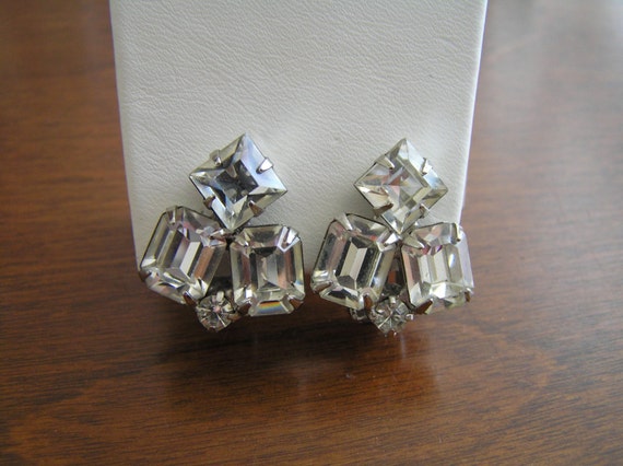 Weiss ClearRhinestoneEarrings, Weiss Rhinestone Earrings, Weiss Emerald Cut Clear Rhinestone Earrings, Weiss Square Cut Rhinestone Earrings