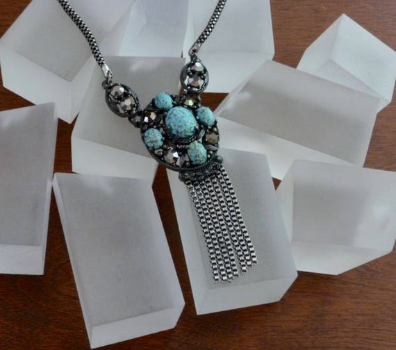 WEISS Turquoise and Hematite Chain Necklace/Weiss… - image 5