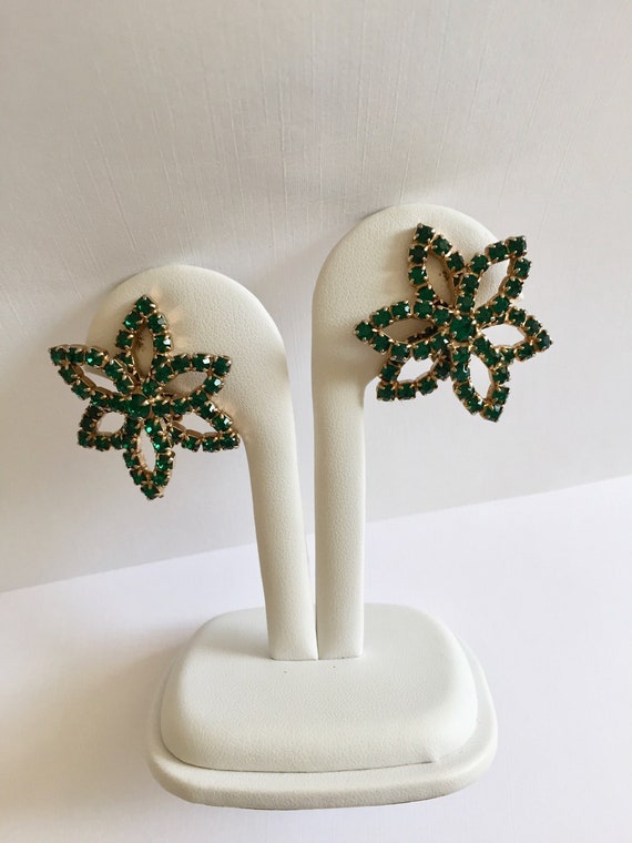 Vintage Green Rhinestone Earrings/Green Starburst 