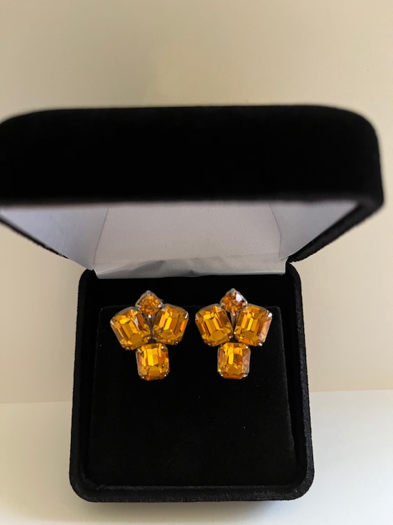 Weiss ORANGE Rhinestone Earrings/Weiss Rhinestone 