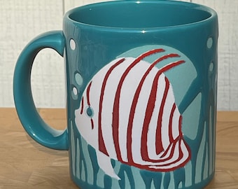Vintage WAECHTERSBACH Turquoise Angel Fish Mug, Hand-Painted Bubbles, W. Germany