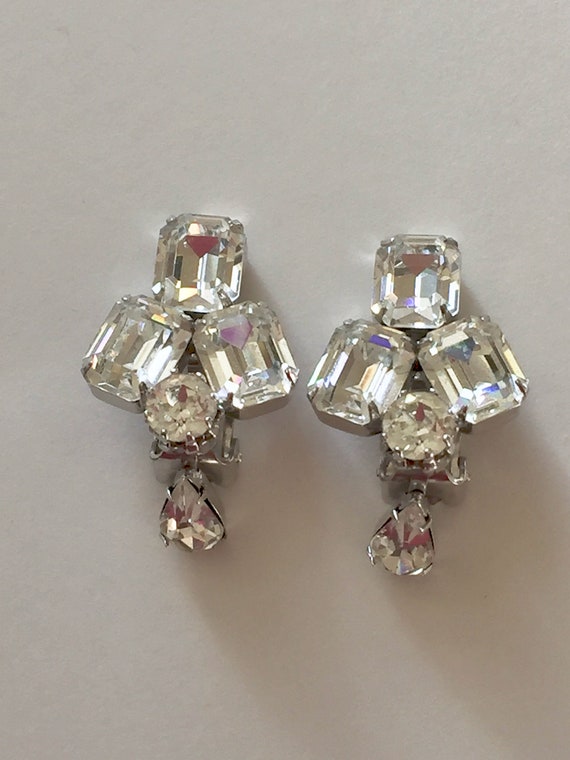 Weiss Clear Rhinestone Earrings/Weiss Emerald Cut 