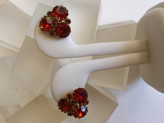 Weiss ORANGE Rhinestone Earrings/Weiss Burnt Oran… - image 3