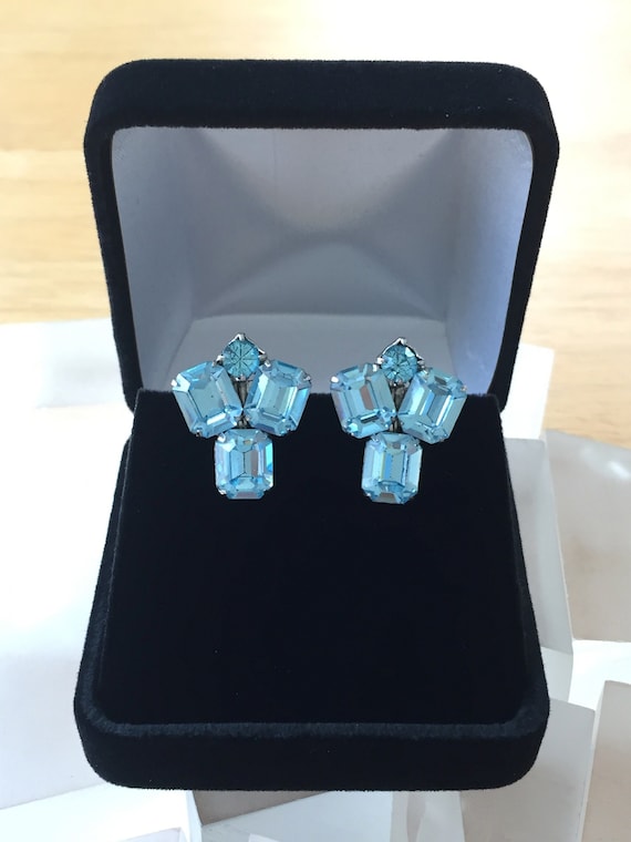 Weiss Blue Rhinestone Earrings, Weiss Rhinestone … - image 1