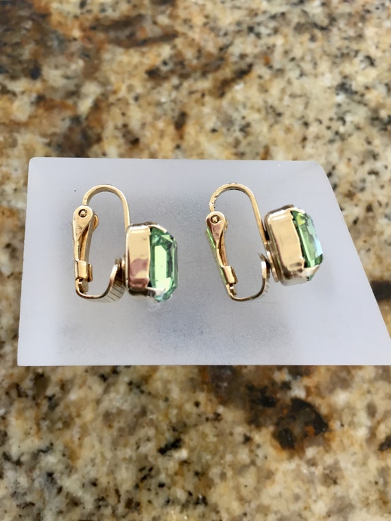 Weiss Green Rhinestone Earrings/Weiss Emerald Cut… - image 6
