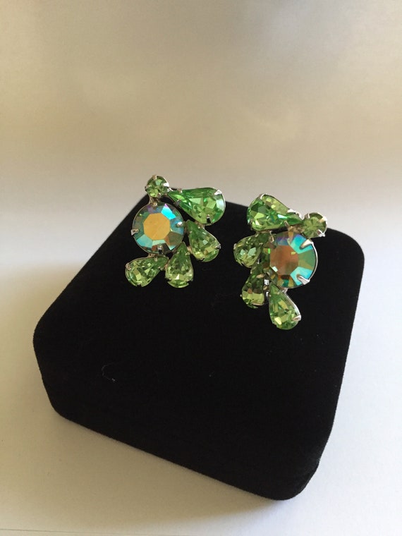 Weiss GREEN Rhinestone Earrings/Weiss Lt Green AB… - image 2