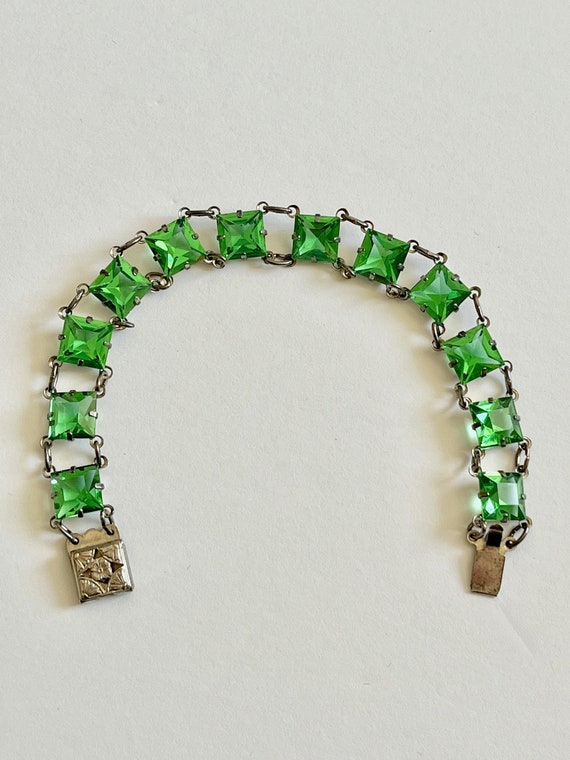 Art Deco Bracelet/kelly Green Crystal Chicklet Bracelet/square 