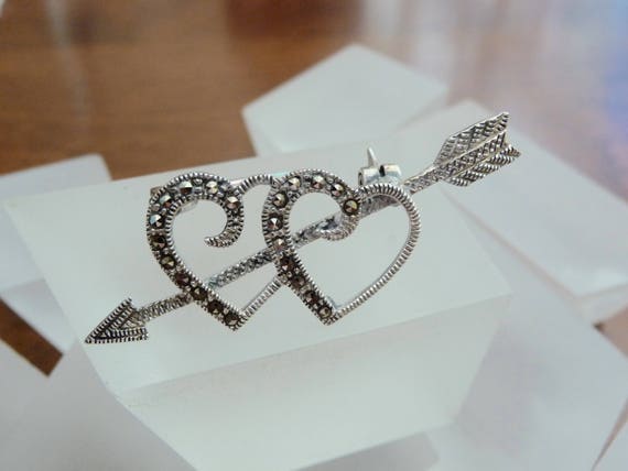 Sterling Double Heart and Arrow Pin/Sterling Marc… - image 3
