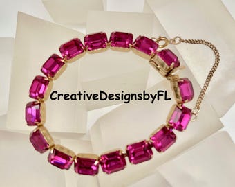 Weiss Pink Fuchsia Rhinestone Bracelet/Weiss Pink Emerald Cut Bracelet/Weiss Pink Emerald Cut Rhinestone Bracelet/Weiss Pink/Weiss Fuchsia