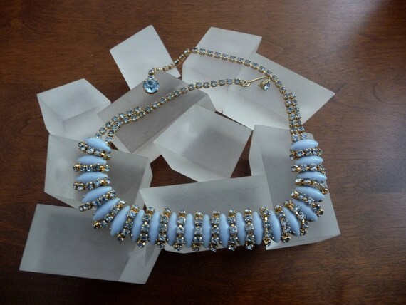 Weiss Blue Rhinestone Necklace, Weiss Blue Glass … - image 4