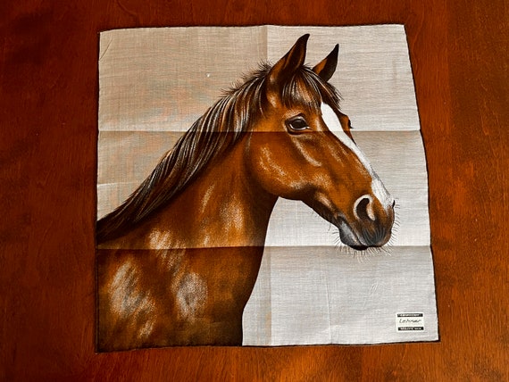 Vintage Lehner Linen Horse Handkerchief: Swiss Made