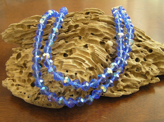 Double Strand Blue Crystal Necklace, Vintage Doub… - image 2