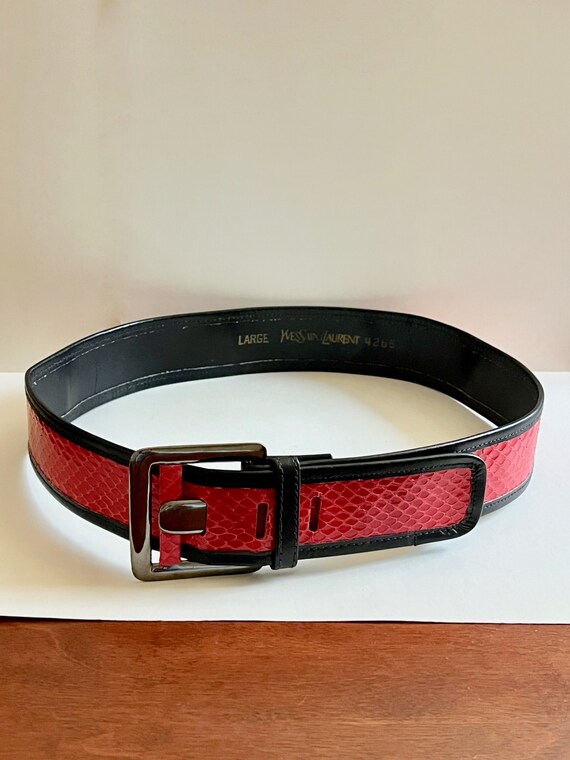 YSL Belt/Yves St Laurent 4265 Red Snakeskin Belt/… - image 5