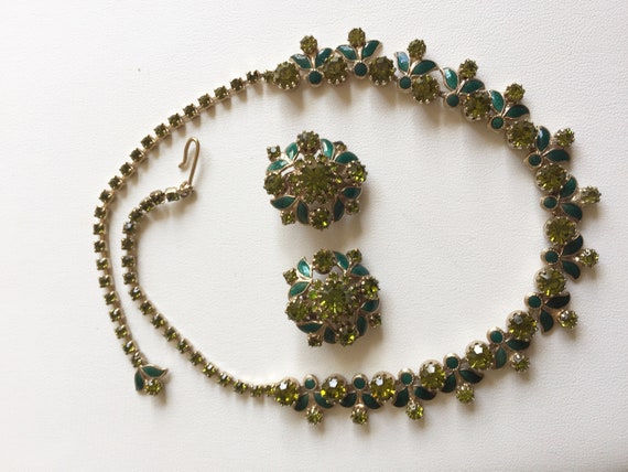 Weiss Green Rhinestone Necklace, Vintage Weiss Gr… - image 4