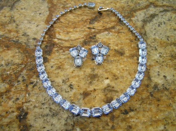 Weiss Emerald Cut Rhinestone Necklace/Earrings/We… - image 9