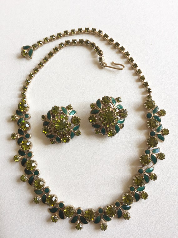 Weiss Green Rhinestone Necklace, Vintage Weiss Gr… - image 2