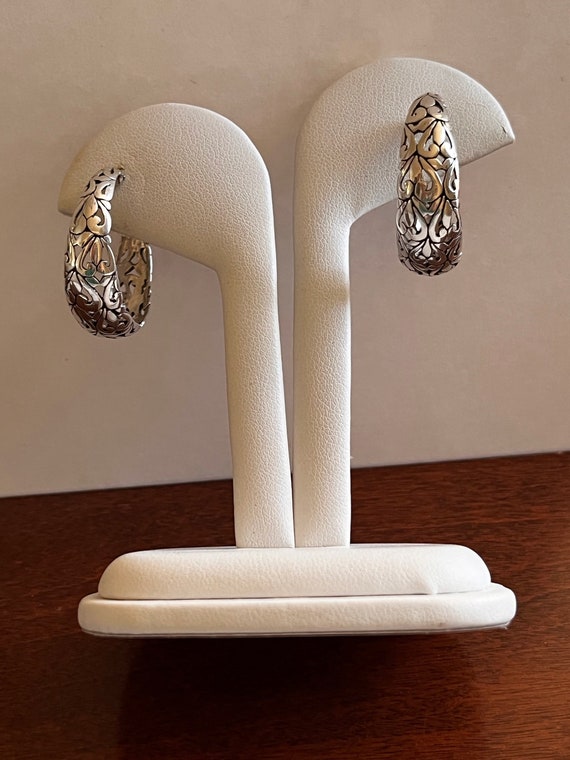 Vintage Jezlaine Sterling HOOP Earrings/Jezlaine Sterling Silver Filigree Hoop Earrings/Jezlaine Sterling Earrings/Sterling HOOP Earrings