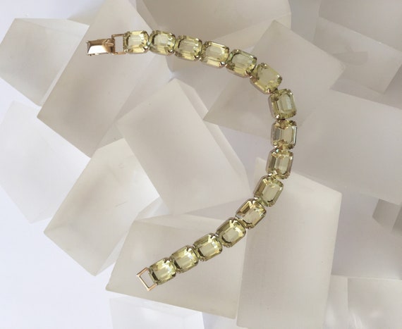 Weiss Emerald Cut Yellow Rhinestone Bracelet/Weis… - image 3