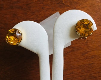Weiss Round Cut CITRINE Earrings/Weiss Rhinestone Earrings/Weiss Round Cut Citrine Topaz Earrings/Signed Weiss Round CITRINE TOPAZ Earrings