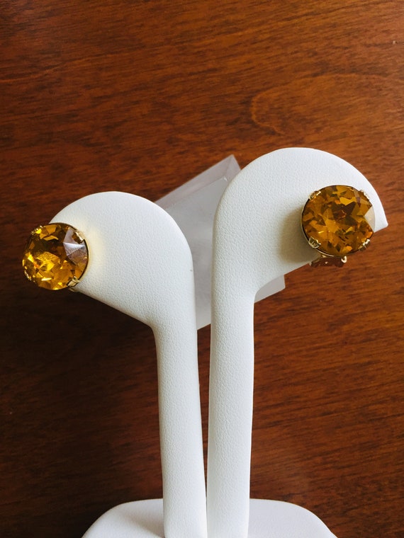 Weiss Round Cut CITRINE Earrings/Weiss Rhinestone 