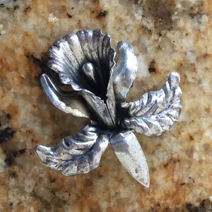 BEAU Flower Pin/Vintage Sterling by BEAU Flower Pin/Beau IRIS Pin Brooch/Beau Flower Pin Brooch/Sterling Flower Pin/Vintage Flower Pin