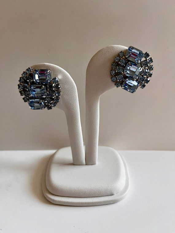 Weiss BLUE Rhinestone Earrings/Weiss Emerald Cut … - image 1